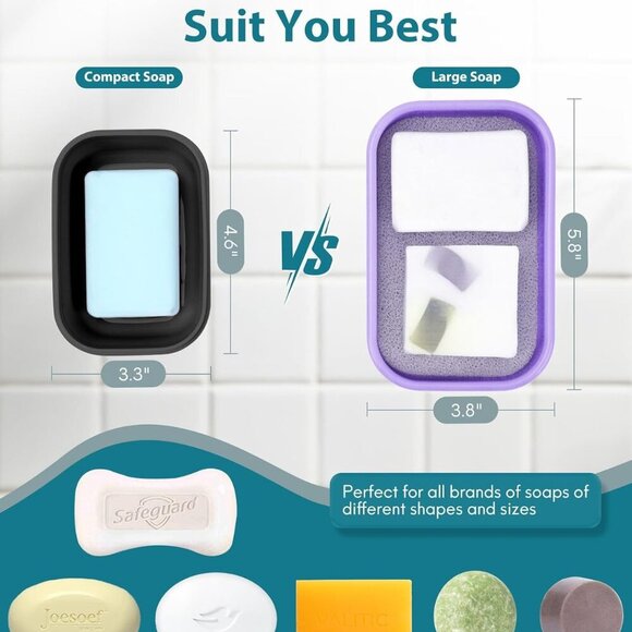 Solid Shampoo Bar Holder, Large Leakproof Travel Soap Case, Silicone Soap Box wi - Picture 4 of 7